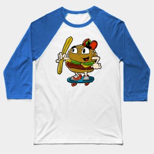 Burger Skate Baseball T-Shirt